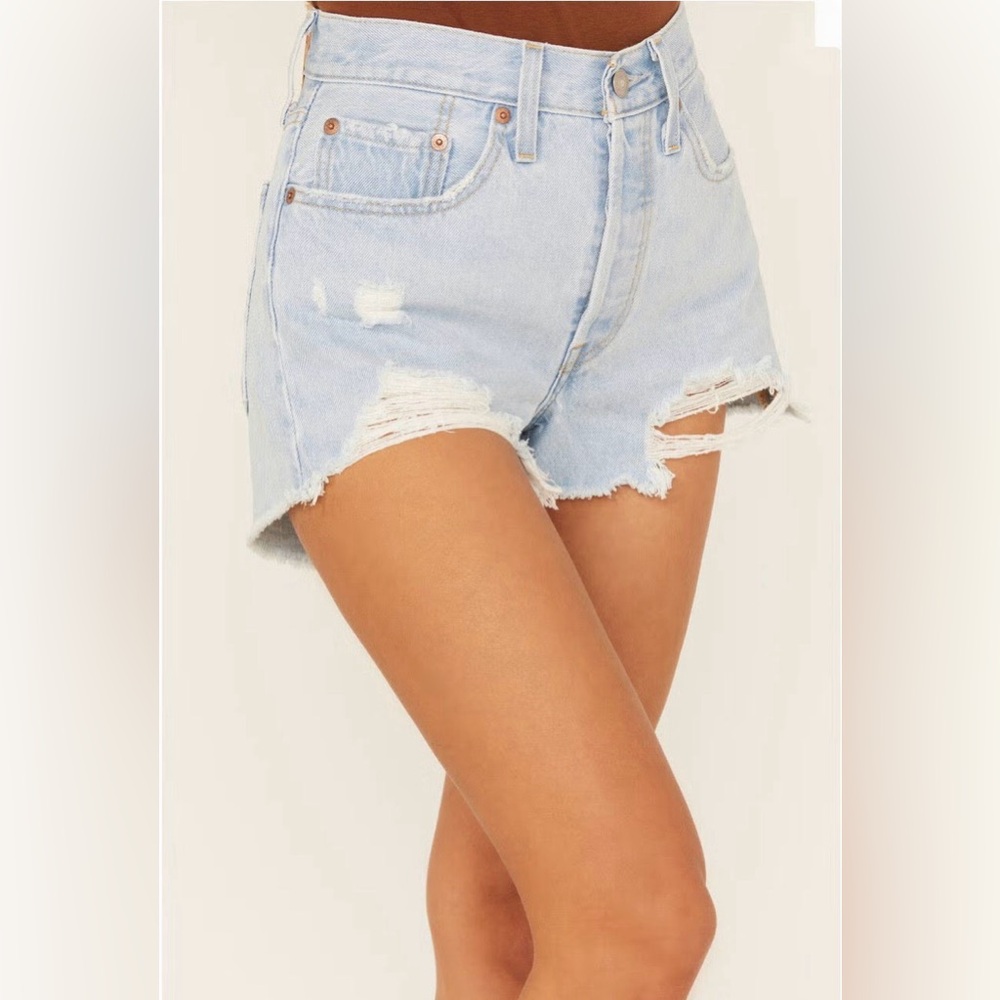 Women's Levi’s 501 Light Blue Distressed Denim Cut Off Shorts